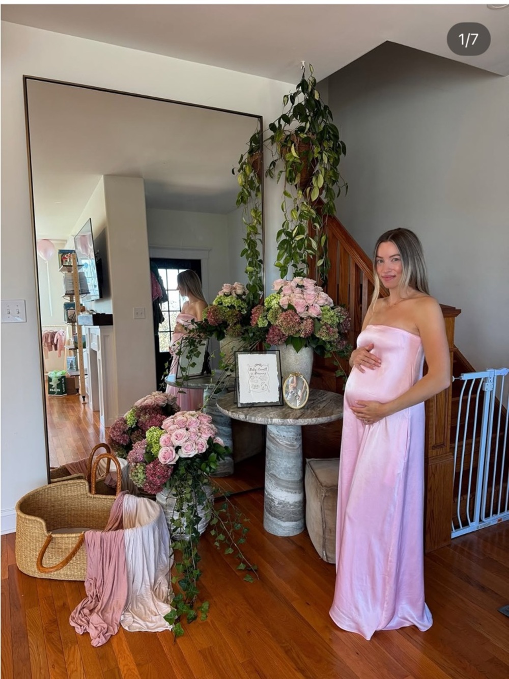 Strapless Pink Satin Maxi Dress